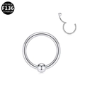 Detailed structure of F136 titanium ball closure ring showing the open-close mechanism - Captive Bead Style (G23CR011-S121203042) / 1.2*12mm / Silver
