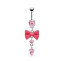 Detailansicht Bauchnabelpiercing Silber mit rosa Zirkonia und Schleifendekoration - Rosa Strass Rosa Schleife Stil (24012701-23)