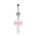 Detail von Bauchnabelpiercing aus Chirurgenstahl mit rosa Schleife und Herzkette - Vier Herzen Klare Strass Rosa Schleife Stil (24012701-26)