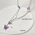 Silver body chain with purple butterfly pendant and heart charms measuring 113cm - Purple Butterfly Waist Chain Style (2311200004)
