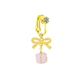 Clip per ombelico dorata con pendente in cristallo rosa e zircone bianco su fondo bianco - Rosa