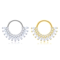 Minimalist F136 titanium nose rings with sparkling zircons in silver and gold finish - Mixed Cut Elegant Radiant Style (2311240011)
