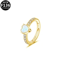 Golden heart opal F136 titanium hinged segment ring with sparkling clear zircon accents - Standard Size / Heart Opal Gold Tone