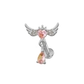 Pink heart and wing labret stud with a crown design and hanging teardrop gemstone - Silver Pink Heart Wings (24040902-18)
