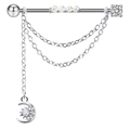 Barra per piercing industriale argento con catene triple, ciondoli luna e stella - Stile Nappa Stella Luna (24032502-4)