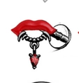 Piercing im Gothic-Stil mit roten Lippen, Zirkonia-Herz und silbernen Vampirzähnen - Lippenstecker (Schwarz)