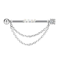Orecchino industrial barbell in acciaio argento con zircone e doppie catenelle - Stile Doppia Catena Perline Colorate (24032502-5)