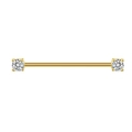 Piercing industrial dorato con pietre di zircone cubico bianco scintillante alle estremità - Stile Doppia Zirconia a Quattro Griffe Oro (24032502-7)