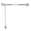 Barbell per piercing industriale con perle iridescenti e catena con cuore di cristallo - Stile Ciondolo a Cuore (24032502-8)