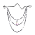 Piercing industriale argento con barra a onde ECG e catenine con ciondolo stella - Stile Tripla Catena Stella (24032502-9)