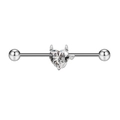 Barbell industriale argento con zircone a cuore di diavolo e estremità a sfera - Stile Cuore del Diavolo (24032502-10)
