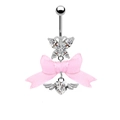 Bauchnabelpiercing mit Silber-Schmetterling, rosa Schleife und geflügeltem Herz-Anhänger - Schmetterling Geflügeltes Herz Rosa Strass Rosa Schleife Stil (24012701-29)