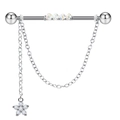 Piercing industriale argento con perle iridescenti e catena con ciondolo fiore in zircone - Stile Ciondolo Fiore a Cinque Petali (24032502-12)