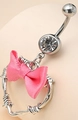 Bauchnabelpiercing in Silber mit Herz-Anhänger aus Draht und einer leuchtend pinken Schleife - Einzelner Runder Klare Strass Dornenherz Rosa Schleife Stil (24012701-30)