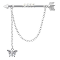 Piercing industriale a freccia argento con catena farfalla e perline di cristallo - Stile Ciondolo Freccia Farfalla (24032502-13)