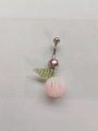 Silberner Bauchnabelpiercing mit rosa Stein und handgefertigtem Pfirsich-Perlenanhänger - Rosa Strass Gewebter Pfirsich Anhänger Stil (24072707)