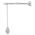 Barbell industriale argento con perle trasparenti e ciondolo mano di Hamsa con zircone - Stile Freccia Mano di Fatima (24032502-14)
