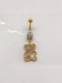 Goldener Bauchnabelpiercing Teddybär mit rosa Zirkon und weißer Perle auf weißem Grund - Gold Hohler Teddybär Künstliche Perle Stil (24072705)