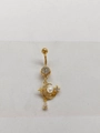 Goldener Bauchnabelpiercing mit Mond Stern Anhänger und weißem Perlen Akzent - Gold Stern Mond Künstliche Perle Tropfen Stil (24072706)