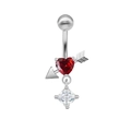 Piercing para el ombligo con circonita de corazón rojo y colgante de flecha de plata - Flecha Corazón Roja Plateada (24052102-5)