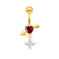 Piercing ombligo dorado con corazón rojo, flecha y colgante de cristal cuadrado - Flecha Corazón Roja Dorada (24052102-6)