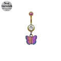 316L surgical steel belly ring with rainbow butterfly pendant and clear zircon - Butterfly Style (24052001-2)