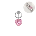 Detailopname van navelpiercing met roze hartvormig kristal en gepolijst roestvrij staal - Roze Hart