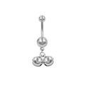 Detalle de piercing de ombligo de acero inoxidable pulido con colgantes de doble campana - Estilo de Doble Campana (24052802-2)