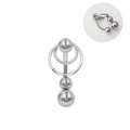 Detalle del piercing para ombligo de acero inoxidable con doble anillo y bola metálica - Estilo de Doble Anillo y Doble Bola (24052802-6)