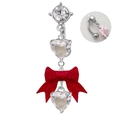 Piercing ombligo de plata con circonitas blancas de corazón y lazo de seda rojo - Lazo Rojo Base Plateada Colgante Corazón