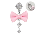 Piercing de ombligo plateado con lazo rosa y tres circonitas redondas claras - Lazo Rosa Base Plateada Tres Circones