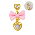 Piercing de ombligo dorado con lazo rosa y colgante de circonita cúbica de corazón - Lazo Rosa Base Dorada Colgante Corazón