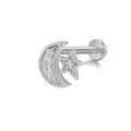 Silver star and moon labret stud with micro-paved zircons and flat back design - Silver Micro-Inlaid Star Moon Style