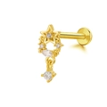 Gold star lip stud with sparkling cubic zirconia planet pendant and polished finish - Gold Ring Pentagram Style
