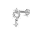 Star-shaped flat-back labret stud in silver finish with pavé crystals and drop zircon - Silver Hollow Pentagram Pendant Style