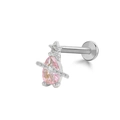 Silver labret stud with pink pear-cut zircon and star charm detail for body piercing - Silver Pink Drop Planet Style (24051102-5)