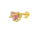 Pink heart labret stud with golden planet ring design and tiny white crystals - Gold Pink Heart Planet Style (24051102-9)