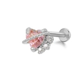 Pink heart-shaped Saturn labret stud with crystal rings and flat back stainless steel - Silver Pink Heart Planet Style (24051102-10)