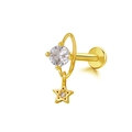 Golden planet lip stud with Saturn ring and a hanging star pendant with zircon - Gold Saturn with Star Style (24051102-13)