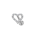 Silver heart labret stud featuring white pearls and clear cubic zirconia in a hollow design - Silver Pearl Rhinestone Heart (24040902-2)