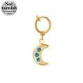 Goldener Bauchnabelring ohne Piercing mit Mondsichel-Anhänger und blauen Zirkonen - Goldener Mond Strass Stil (24052003-8)