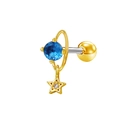 Gold planet screw back stud earrings with deep blue zircon and star pendant - Blue Planet Pendant Style (24051301-1)