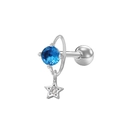 Saturn planet stud earring with deep blue zircon and silver star drop pendant - Silver Blue Planet Style (24051301-2)