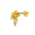 Golden rose barbell piercing with teardrop white zircon and screw ball back closure - Gold Rose Flower Style (24051301-3)