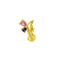 Gold-plated flat back labret jewelry featuring a pink and purple butterfly design - Gold Pink Purple Butterfly (24040902-7)