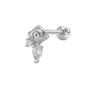 Silver planet flower helix earring with purple zircon and pear-shaped crystal stone - Silver Rose Flower Style (24051301-4)