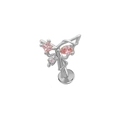 Silver butterfly labret with pink teardrop zircon and flat back for body piercing - Silver Pink Gemstone Butterfly (24040902-12)