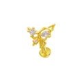 Gold butterfly labret stud with white teardrop and square cubic zirconia stones - Gold White Rhinestone Butterfly (24040902-13)