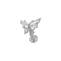 Silver labret stud featuring a butterfly design with teardrop and square cubic zirconia - Silver White Rhinestone Butterfly (24040902-14)