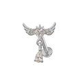 Silver labret stud featuring a winged heart with crown and clear teardrop zircon - Silver Clear Heart Wings (24040902-15)